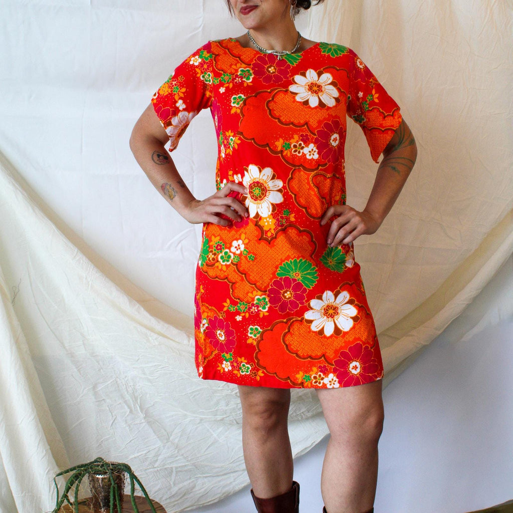 60s floral mod cotton shift dress