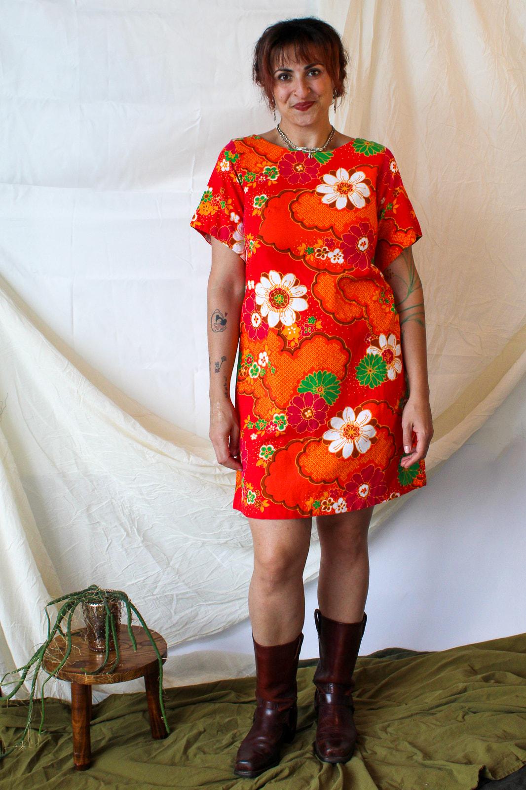 60s floral mod cotton shift dress