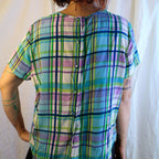 90s 100% silk plaid button-back blouse