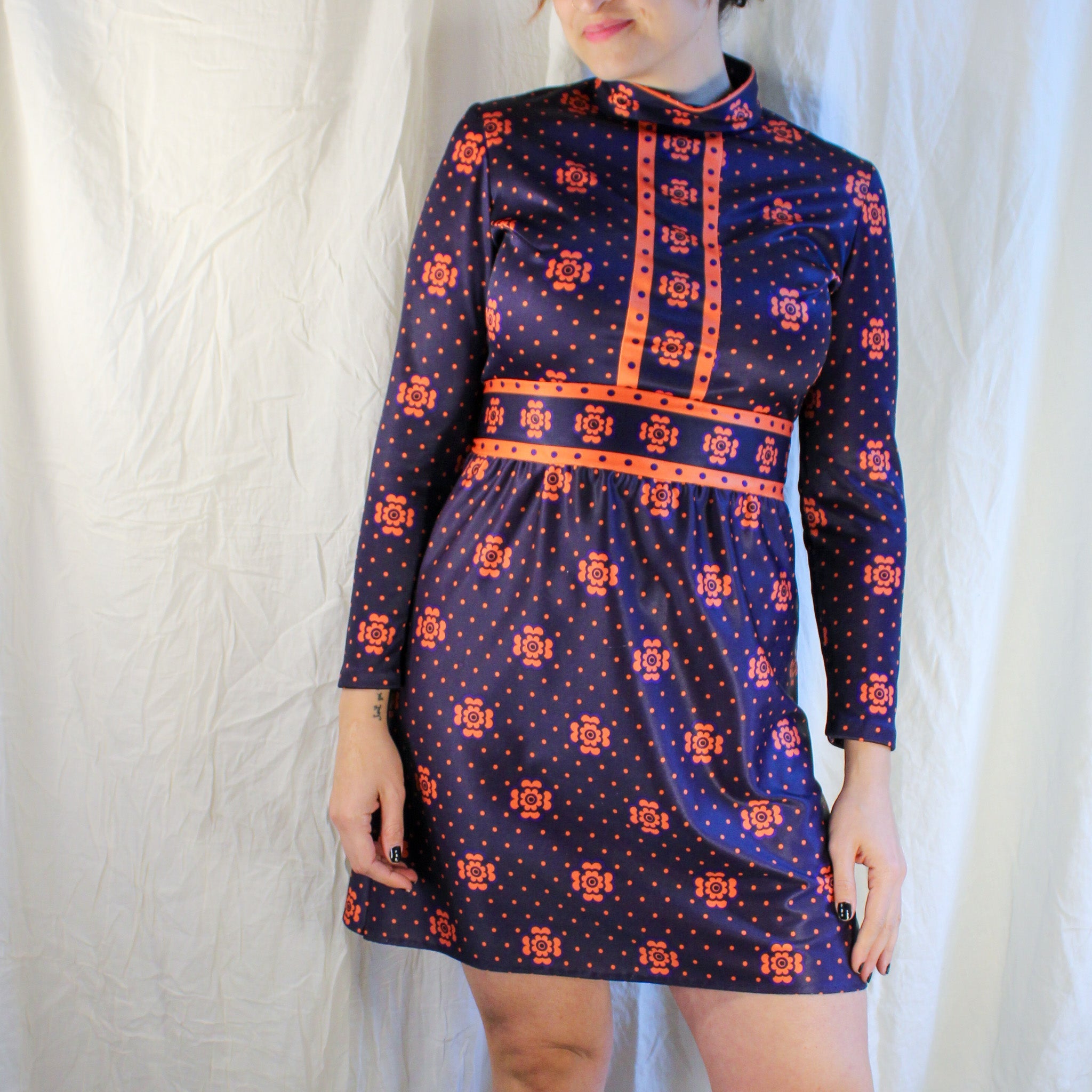 Front view of Emilio Borghese Roma mod polka dot dress