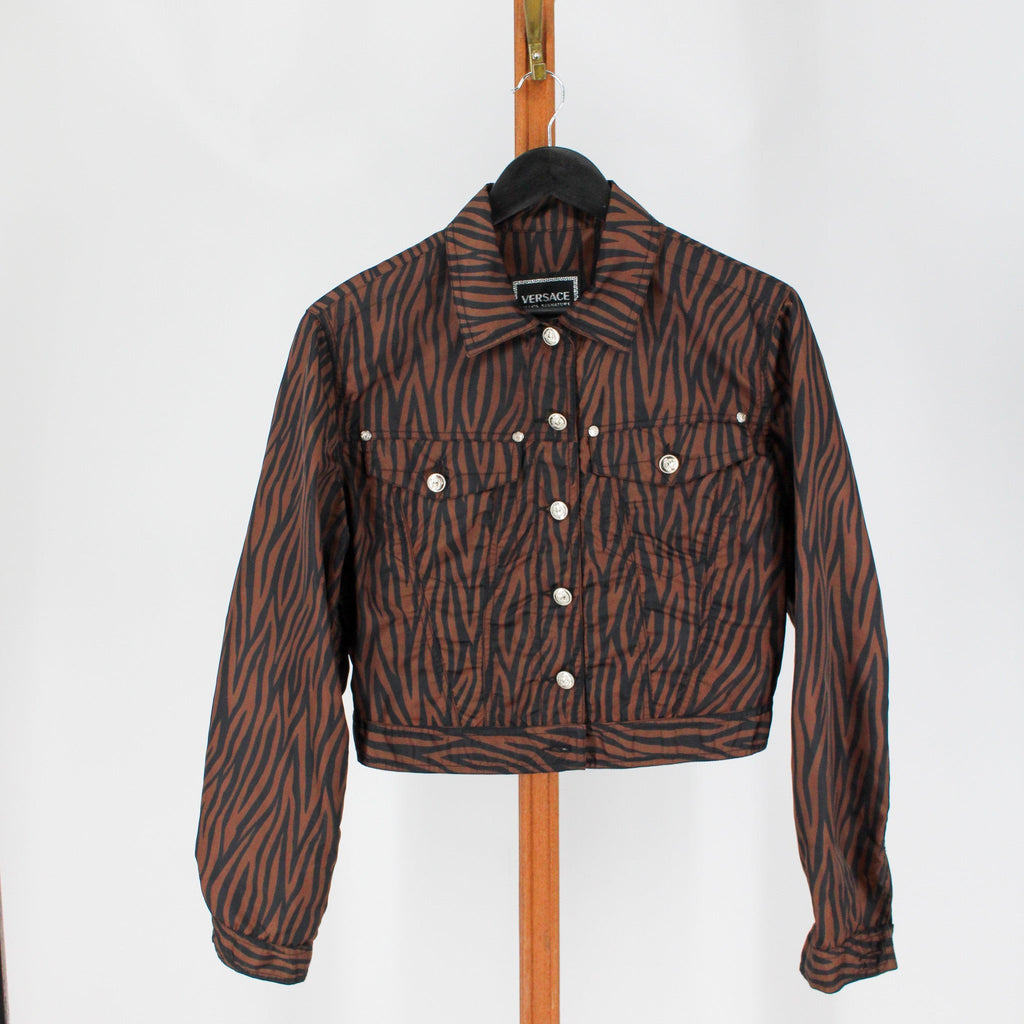 90s versace jeans signature zebra print cropped jacket - front