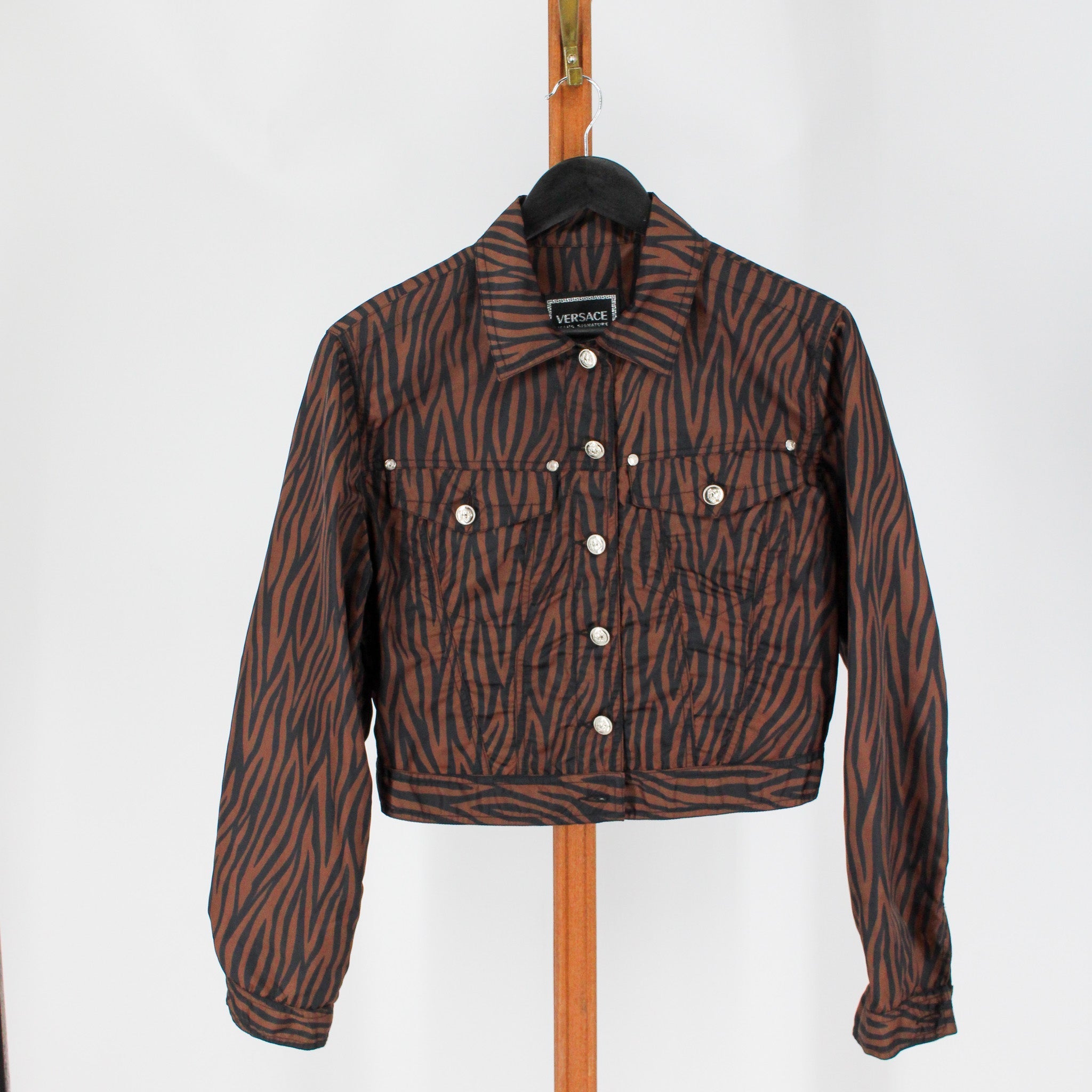 90s versace jeans signature zebra print cropped jacket - front