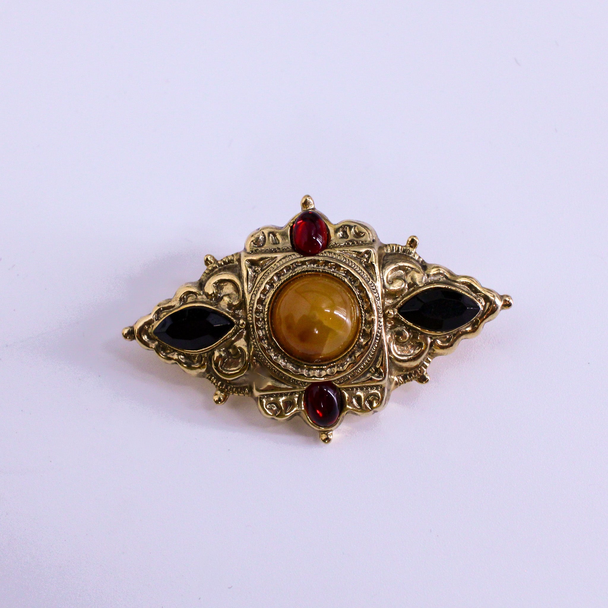 1980s byzantine cabochon brooch, front