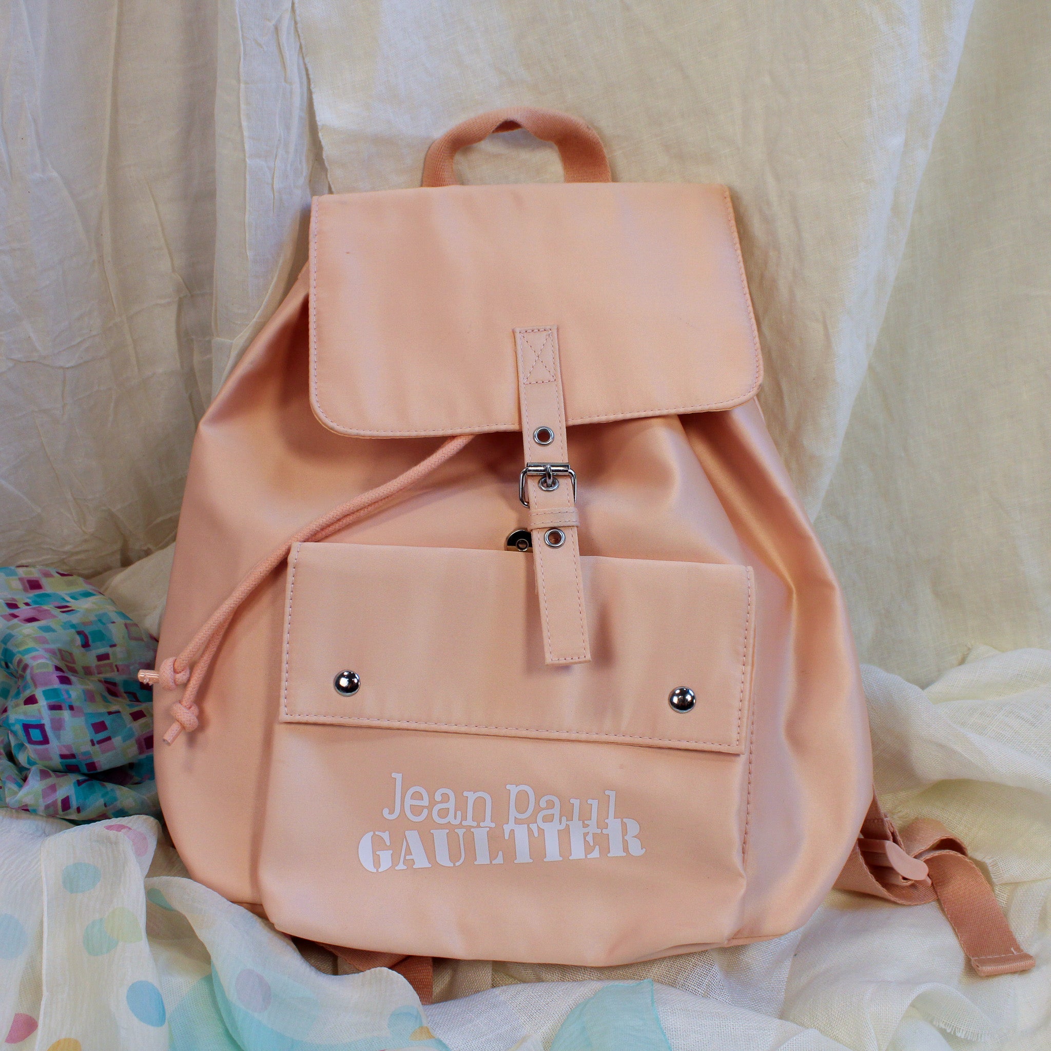 90s jean paul gaultier blush nylon logo backpack