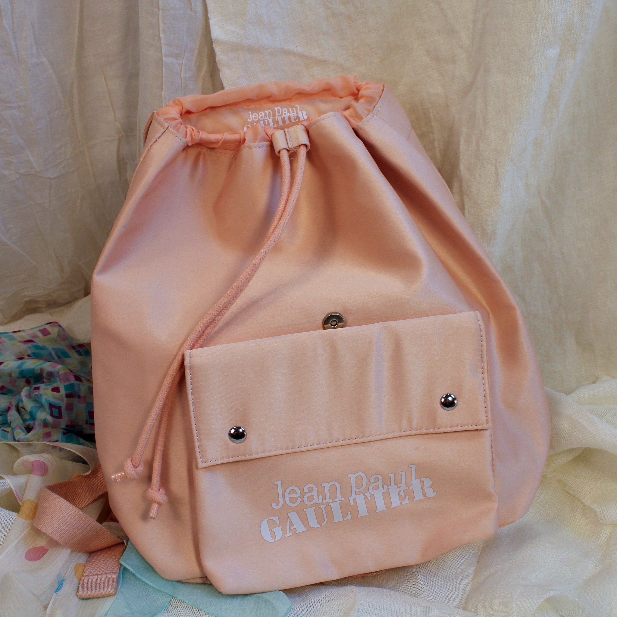 90s jean paul gaultier blush nylon logo backpack