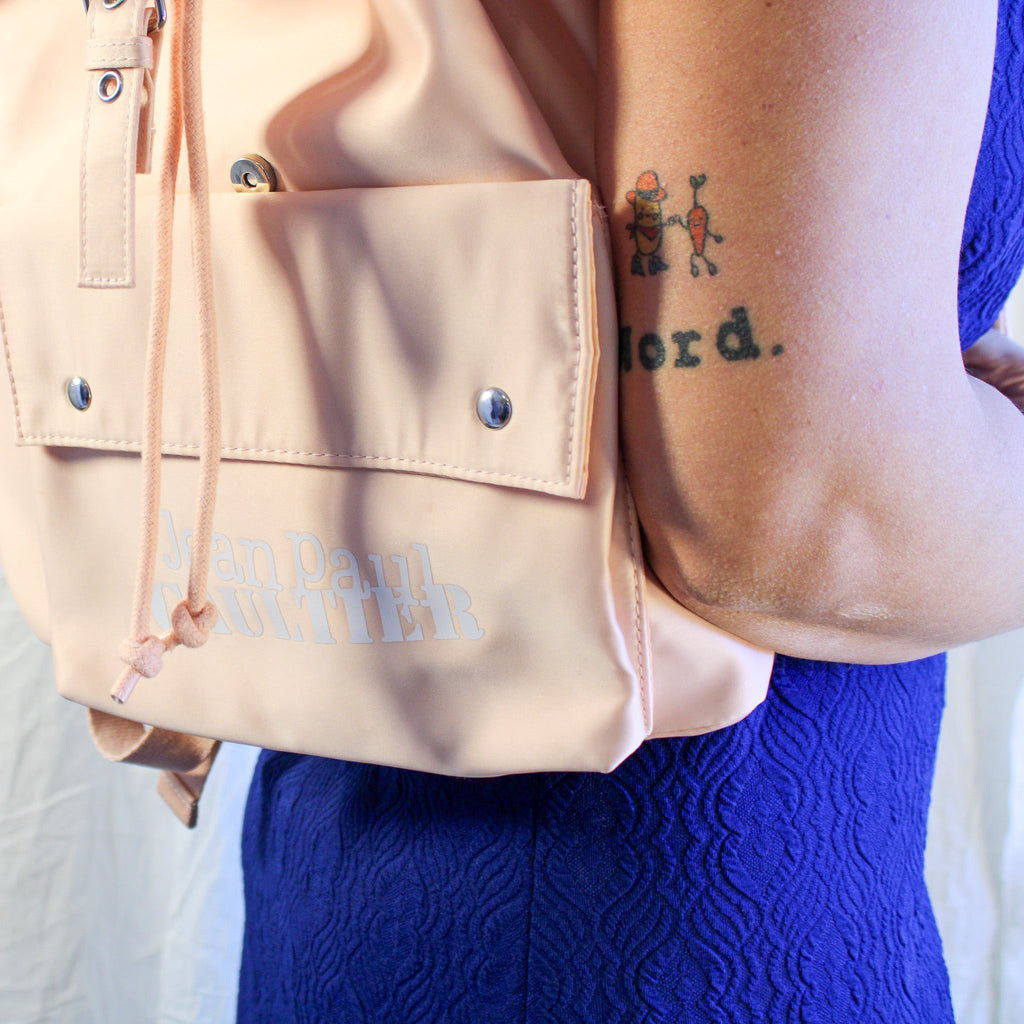 90s jean paul gaultier blush nylon logo backpack