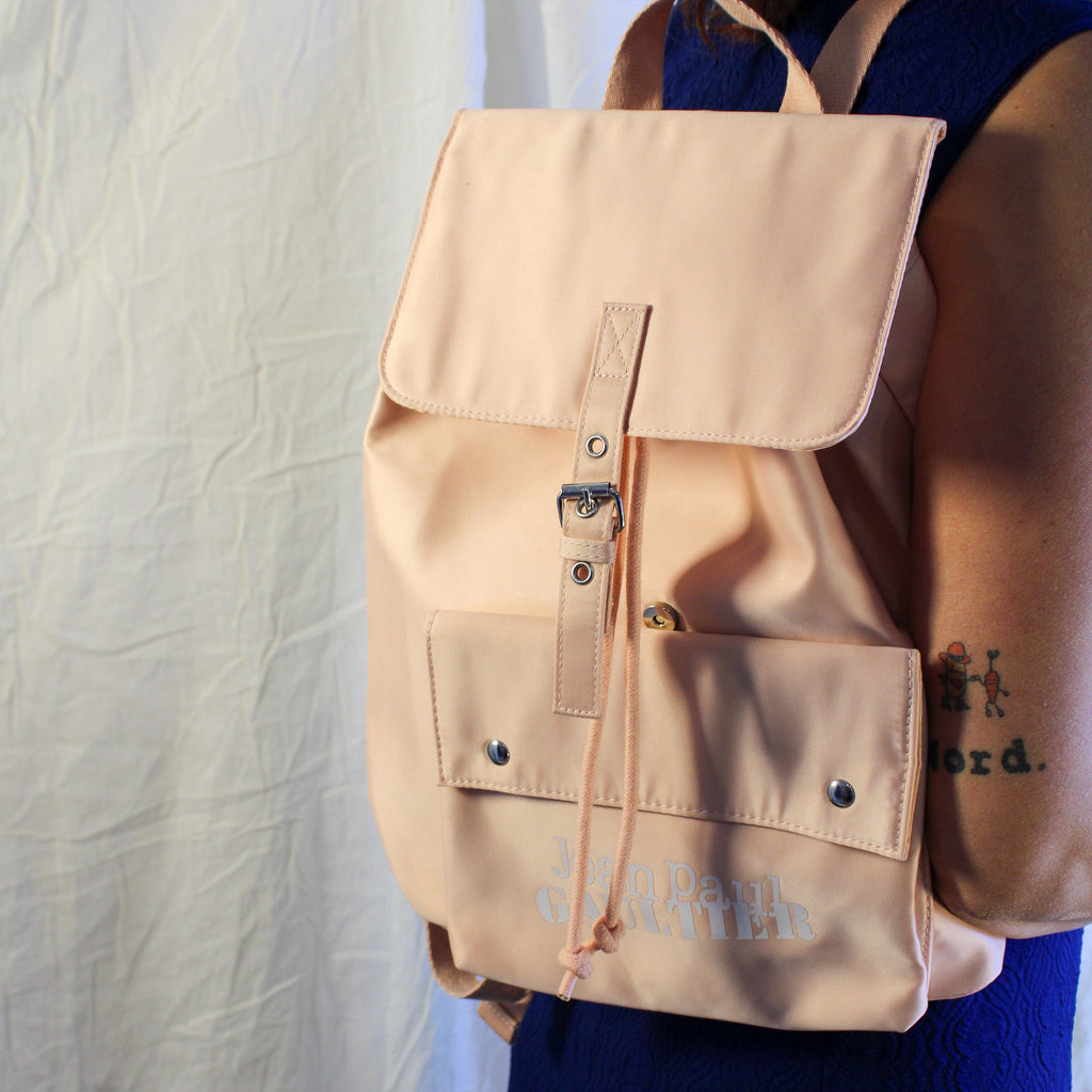 90s jean paul gaultier blush nylon logo backpack