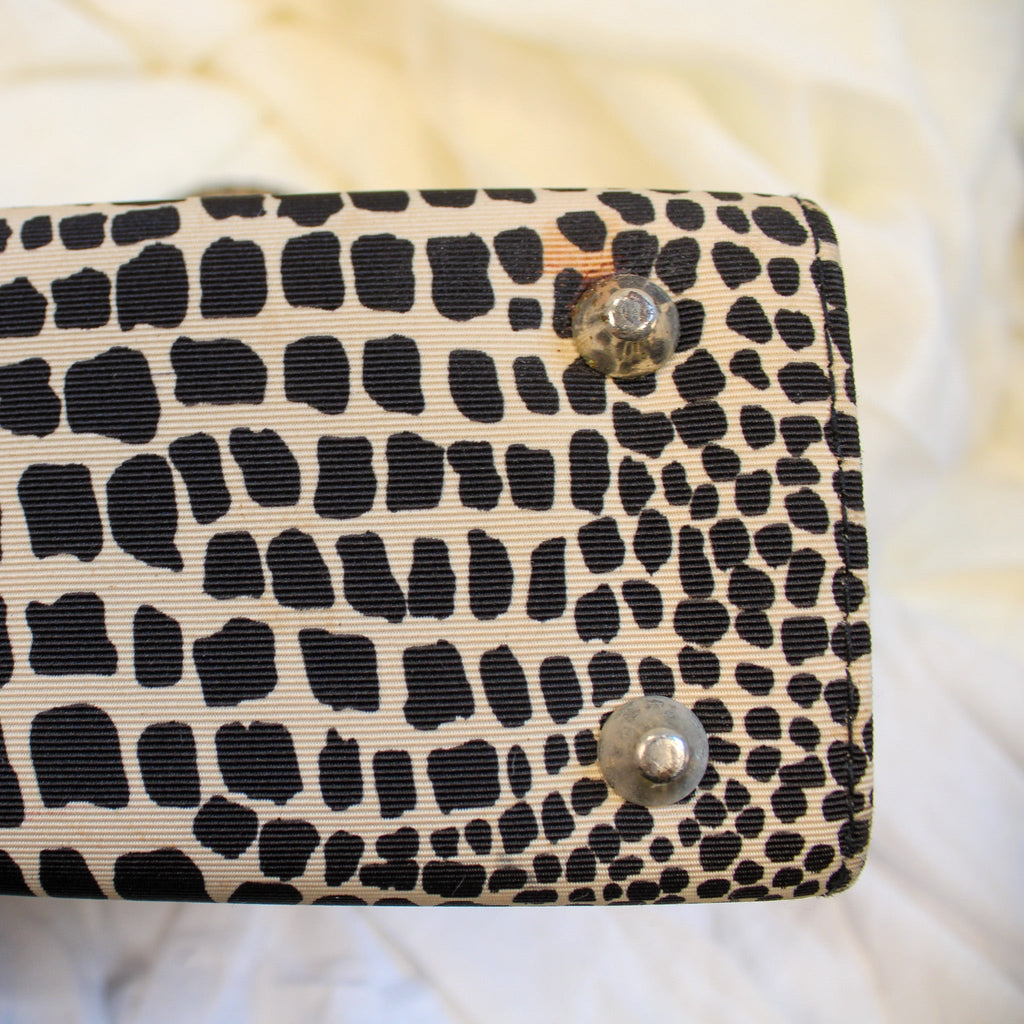y2k kate spade black and cream animal print mini tote