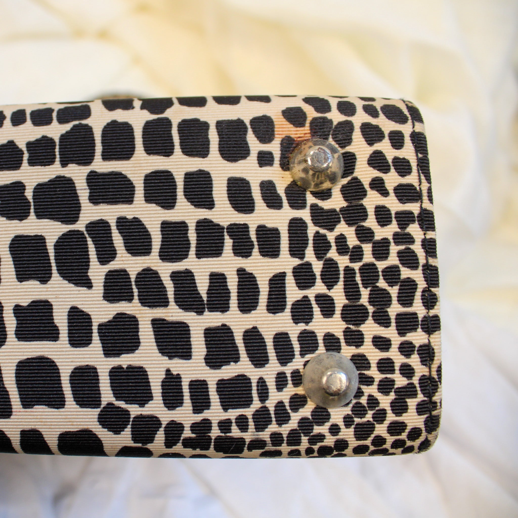 y2k kate spade black and cream animal print mini tote