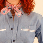 60s scarf or bandana usa-made vintage textile blue rose houndstooth