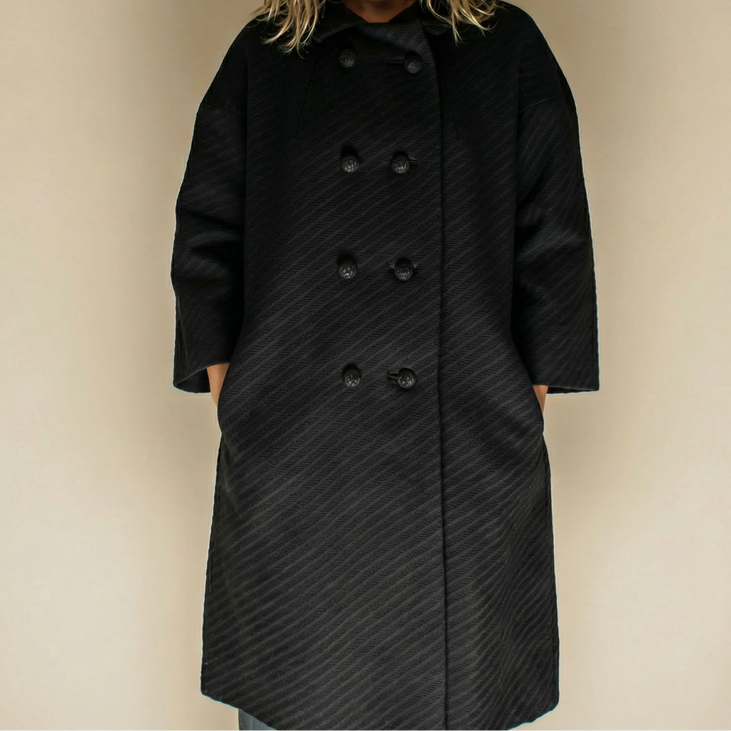 60s cocoon wool swing coat - french woven jacquard