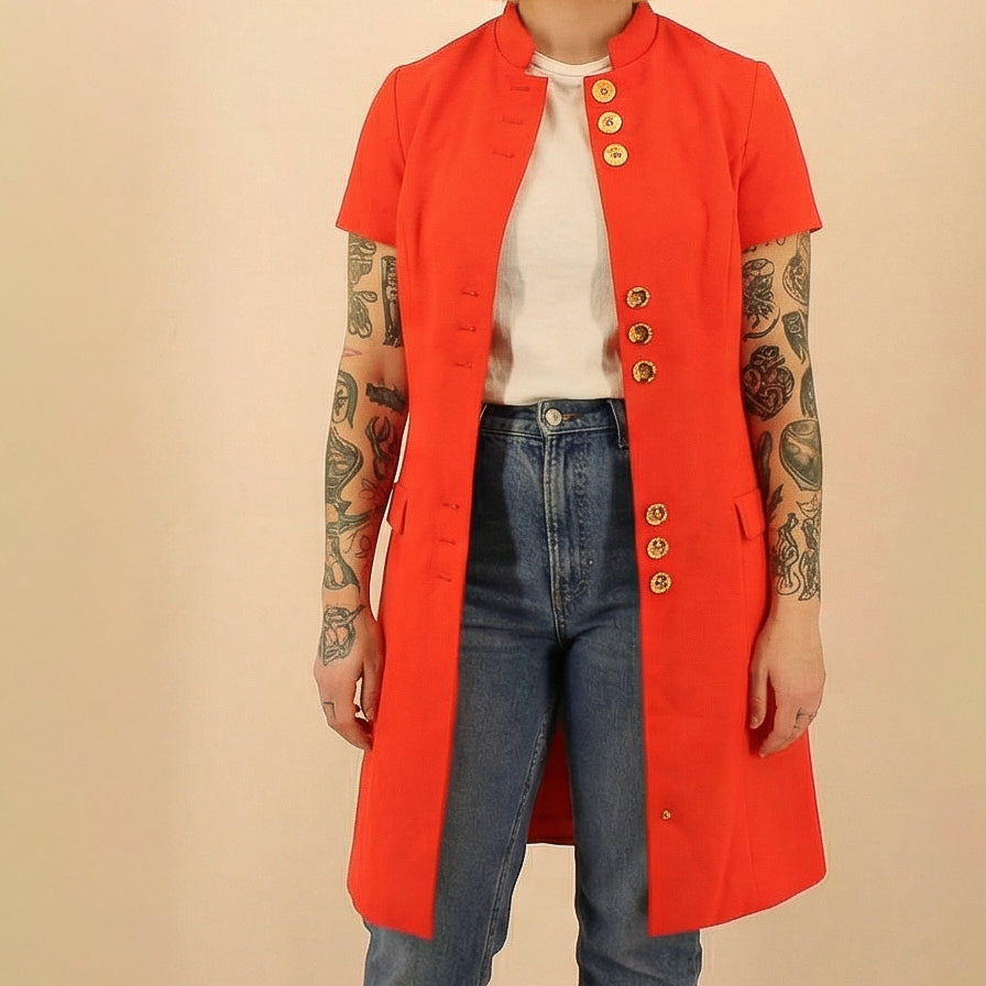 60s bright red-orange tailored mod dress and duster