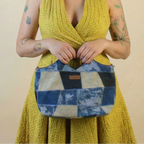 y2k vintage barneys new york patchwork denim & leather satchel