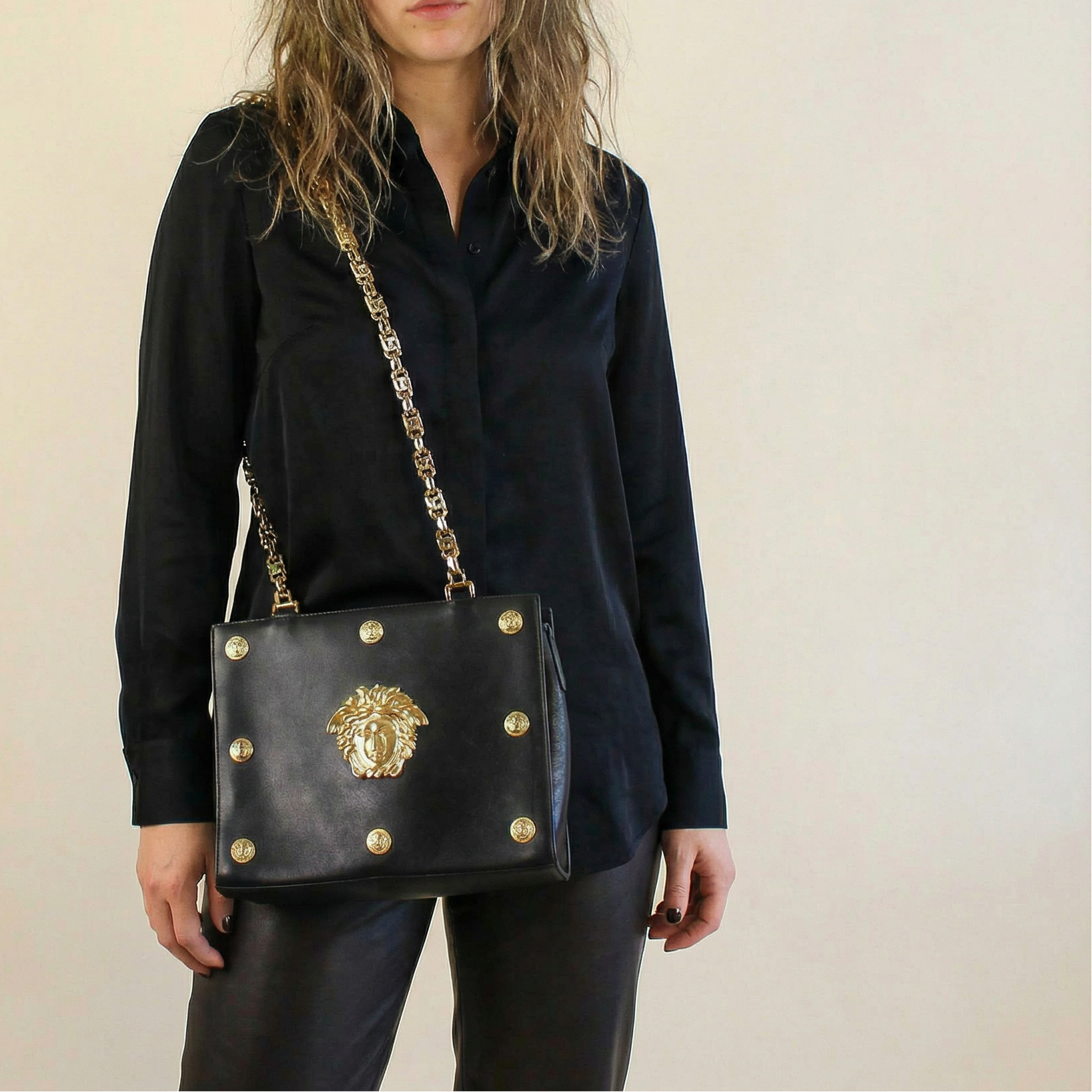 90s rare versace couture medusa chain shoulder bag