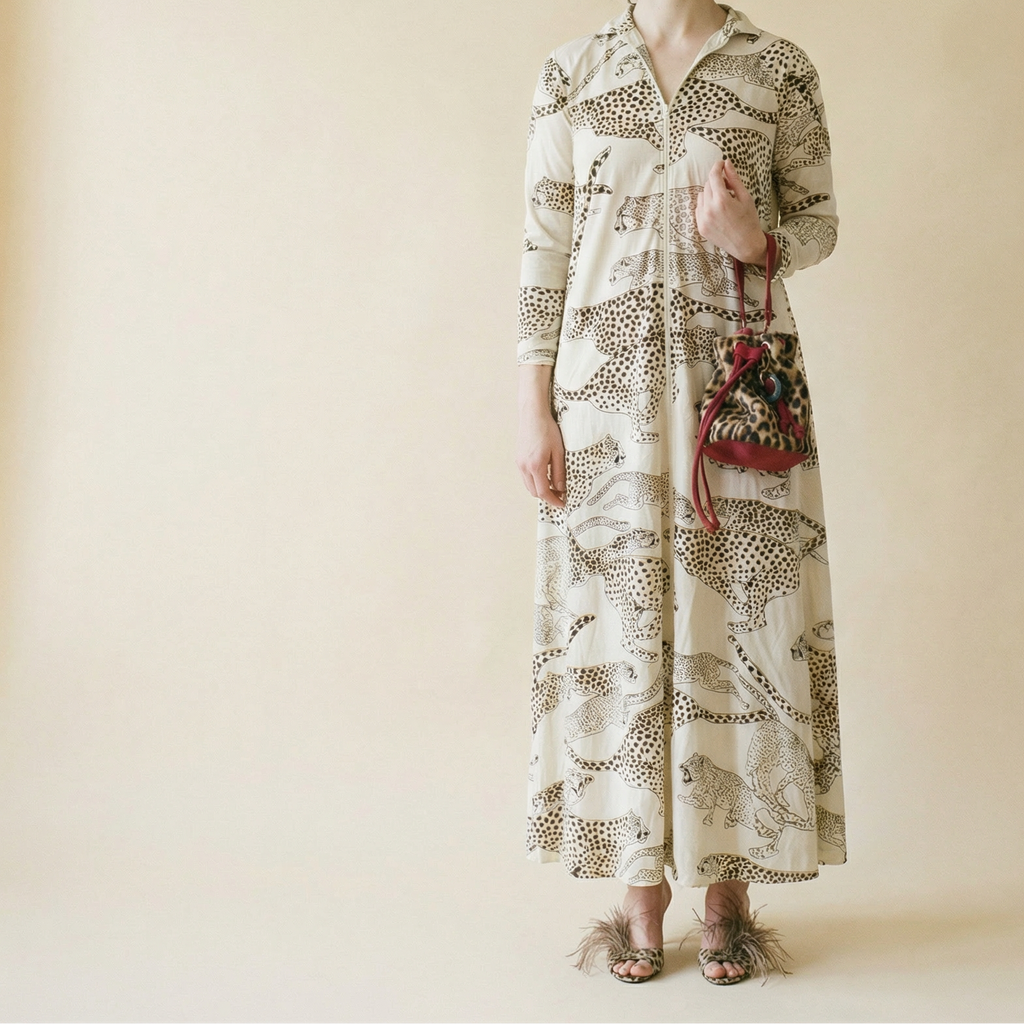 70s leopard muumuu dress -  david brown california