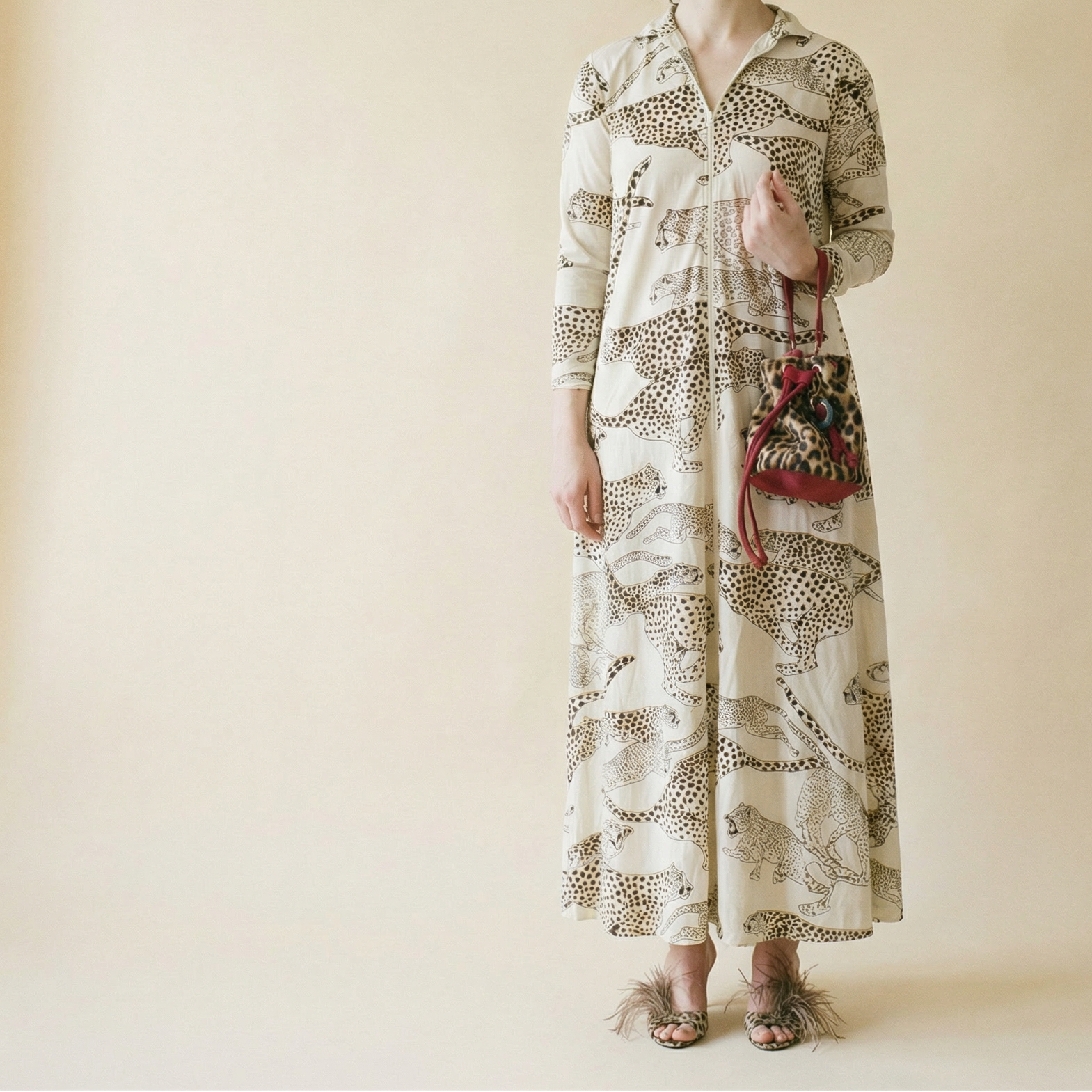 70s leopard muumuu dress -  david brown california