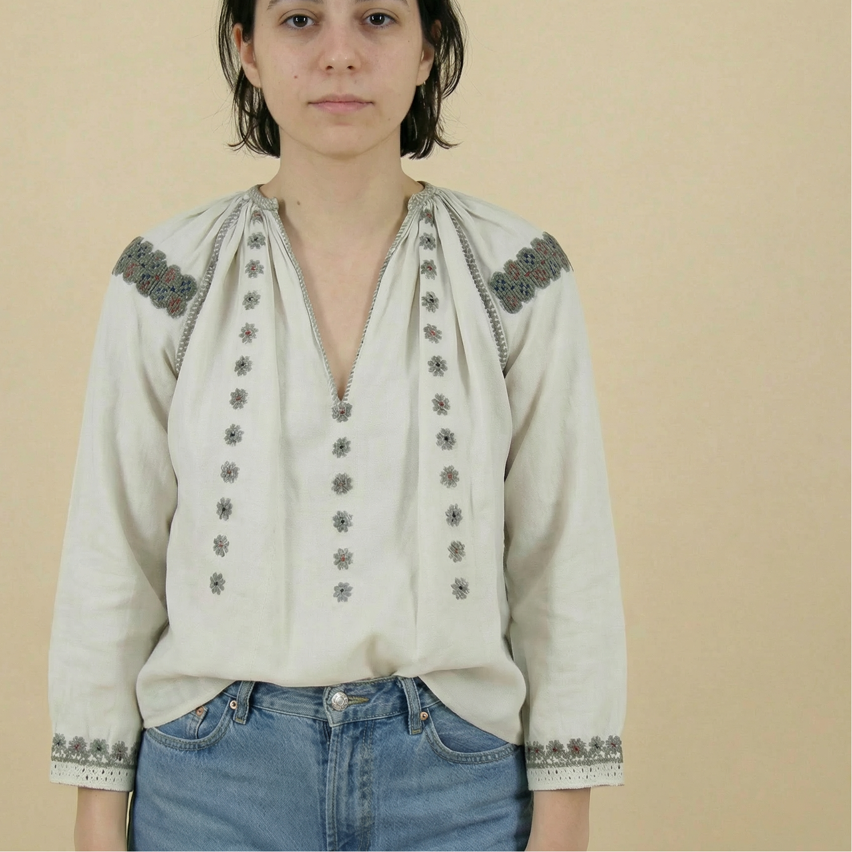 70s eastern european folk embroidered linen blouse