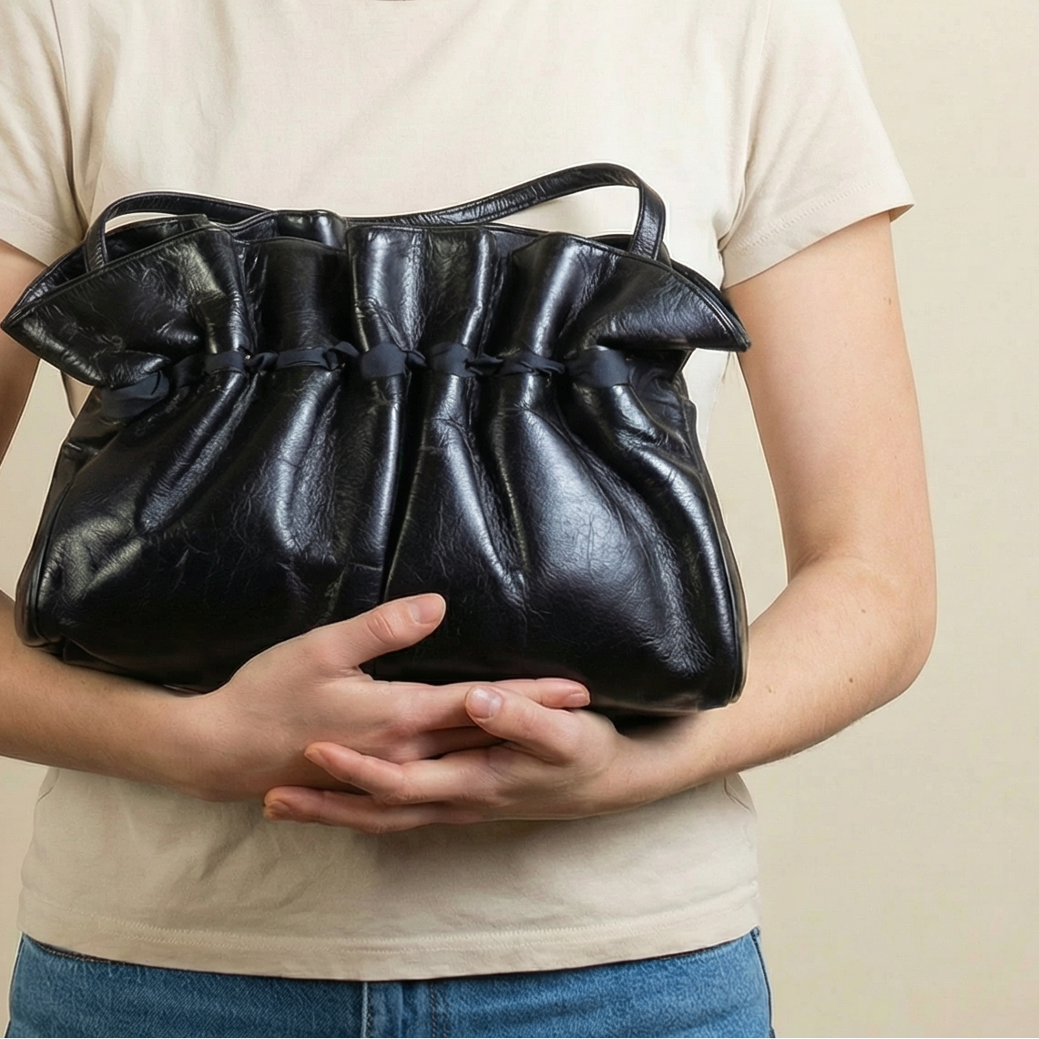 60s ingber ruched leather ribbon-detail purse