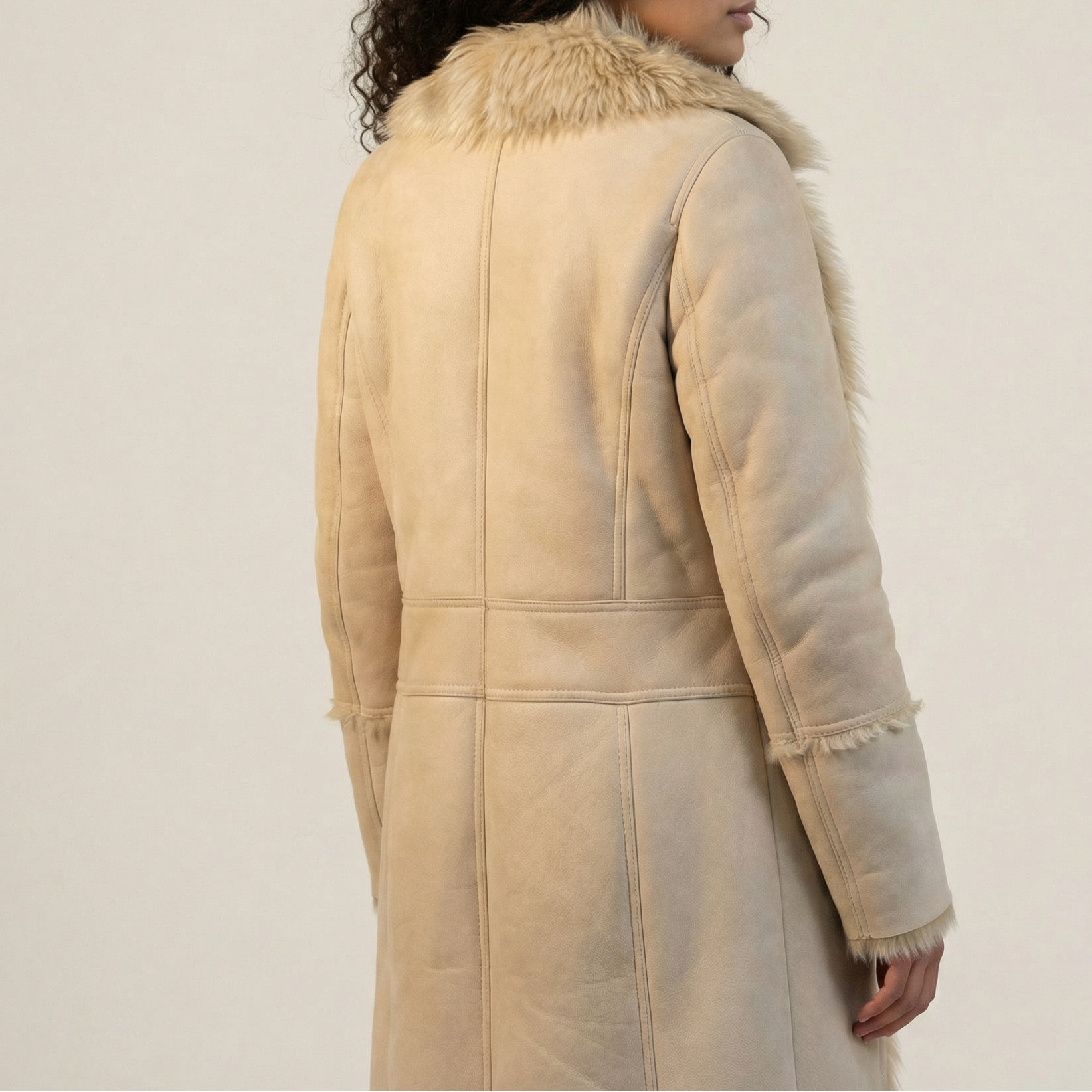 90s minimalist patchwork shearling coat with fur trim