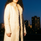 90s minimalist patchwork shearling coat with fur trim