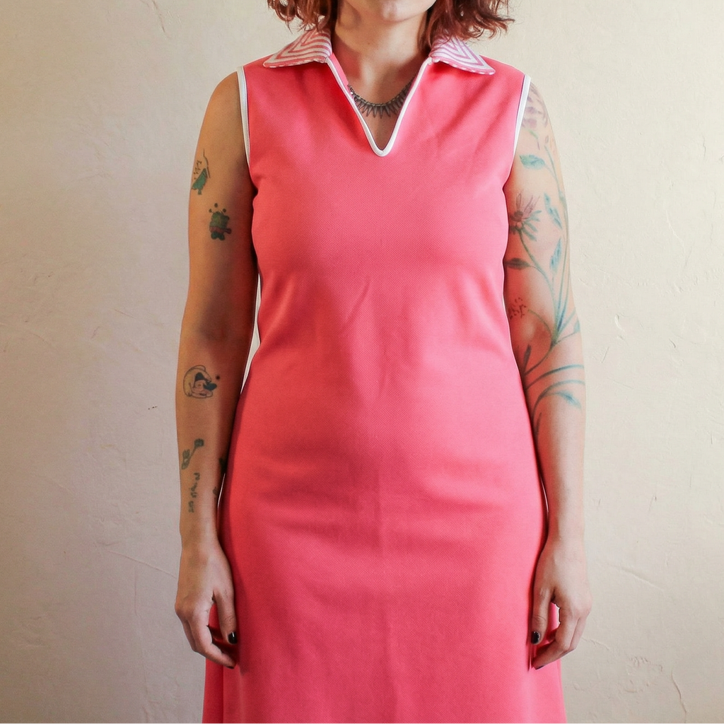 70s chemise lacoste pink pique tennis dress