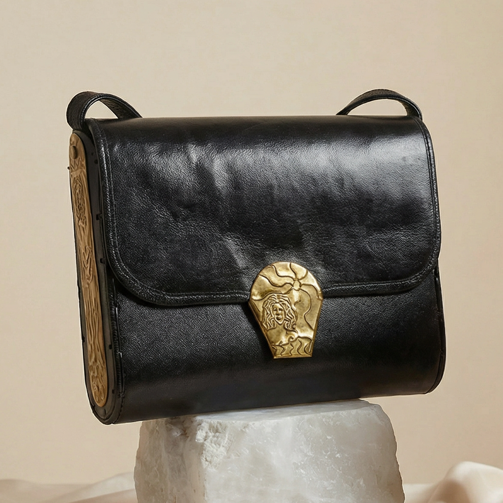 80s surrealist brass relief purse - studio metalwork