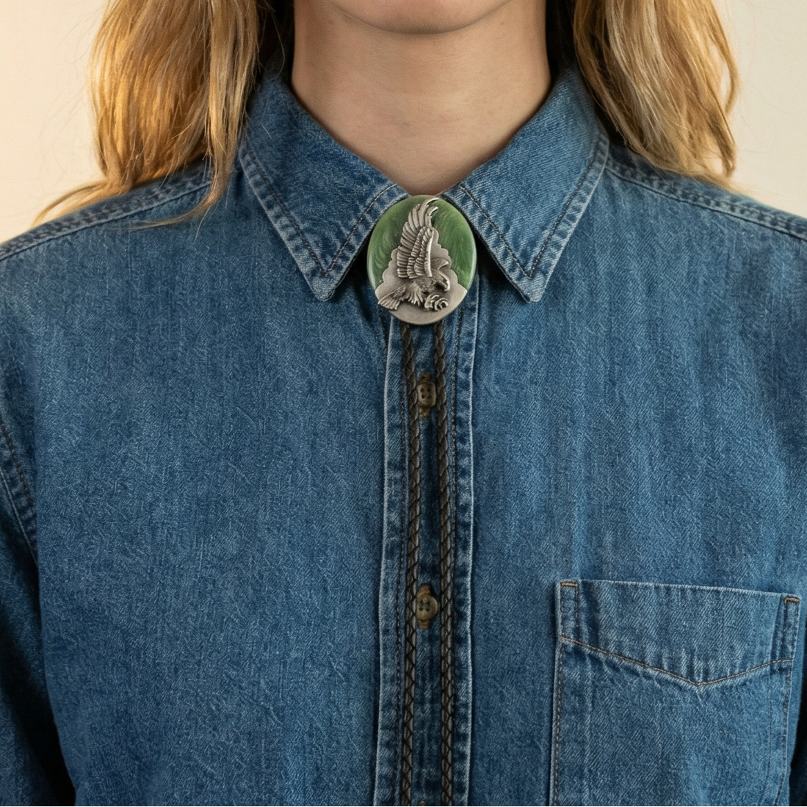 80s signed 100% sterling silver eagle  bolo tie - siskiyou