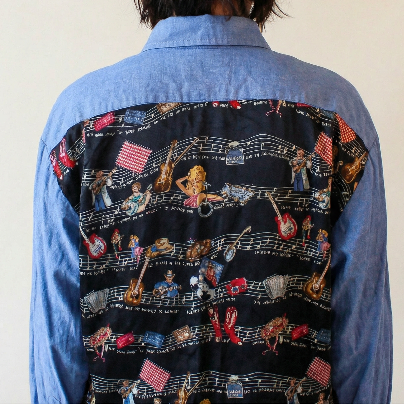 90s nicole miller rare limited edition country music chambray and silk back shirt