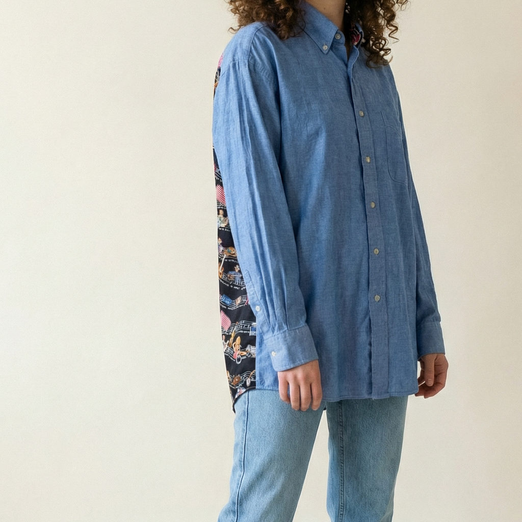 90s nicole miller rare limited edition country music chambray and silk back shirt