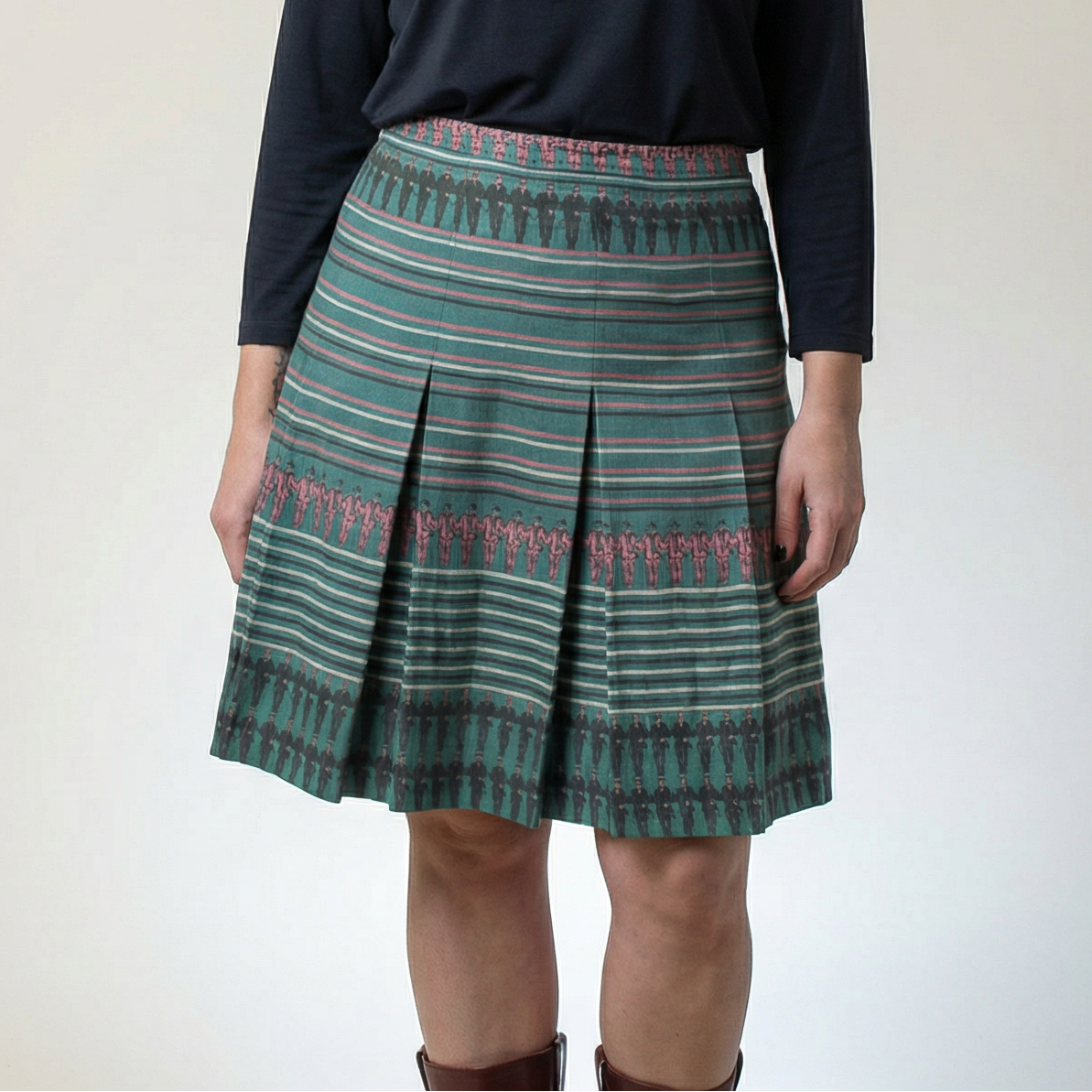 60s gucci psychedelic-equestrian wool pleated mini skirt