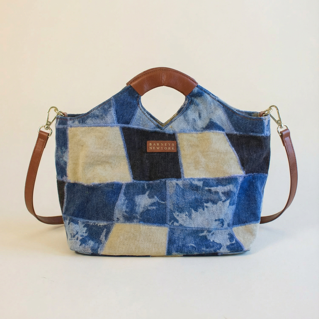 y2k vintage barneys new york patchwork denim & leather satchel