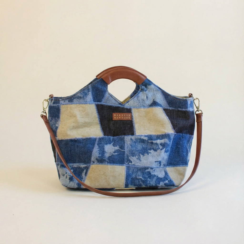 y2k vintage barneys new york patchwork denim & leather satchel