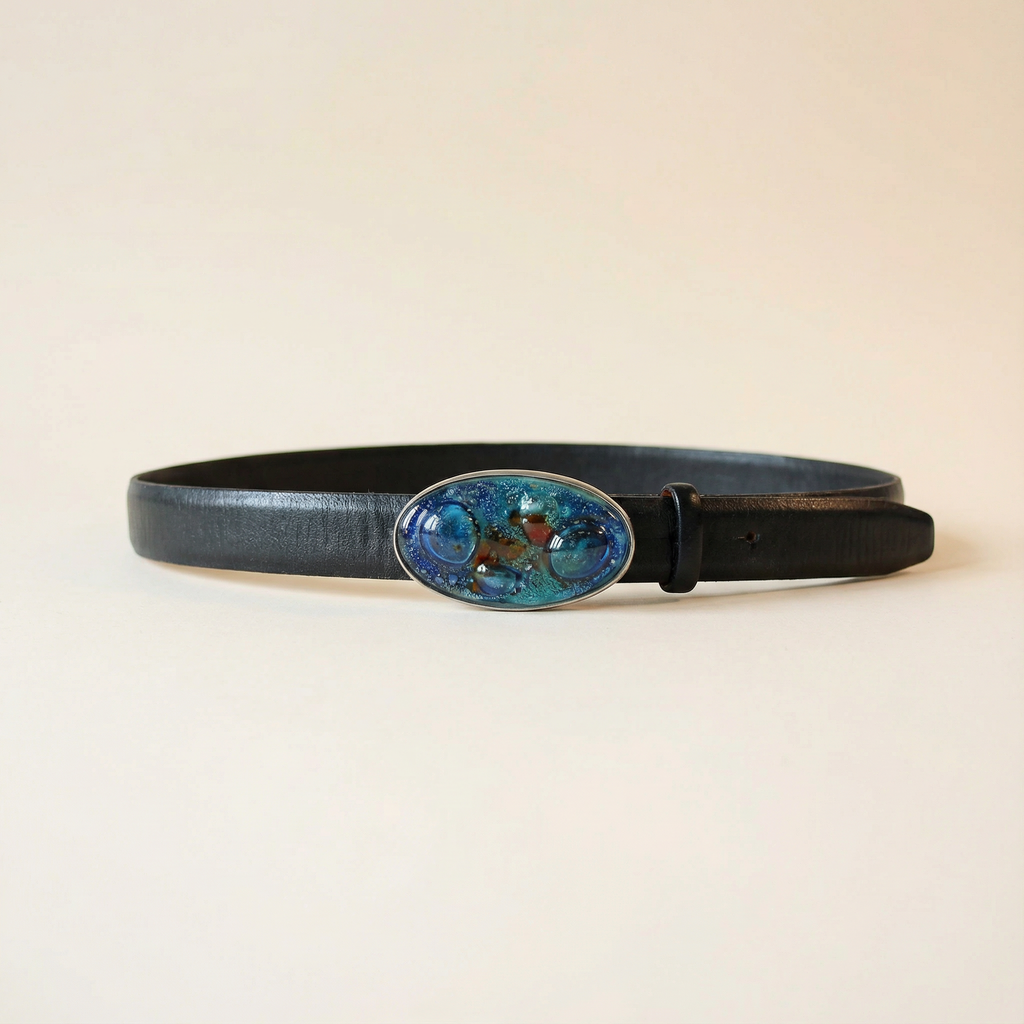 y2k gualtier bollerini blue murano glass-buckle leather belt