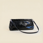 90s carlo pazolini black croc-embossed leather baguette bag made in italy