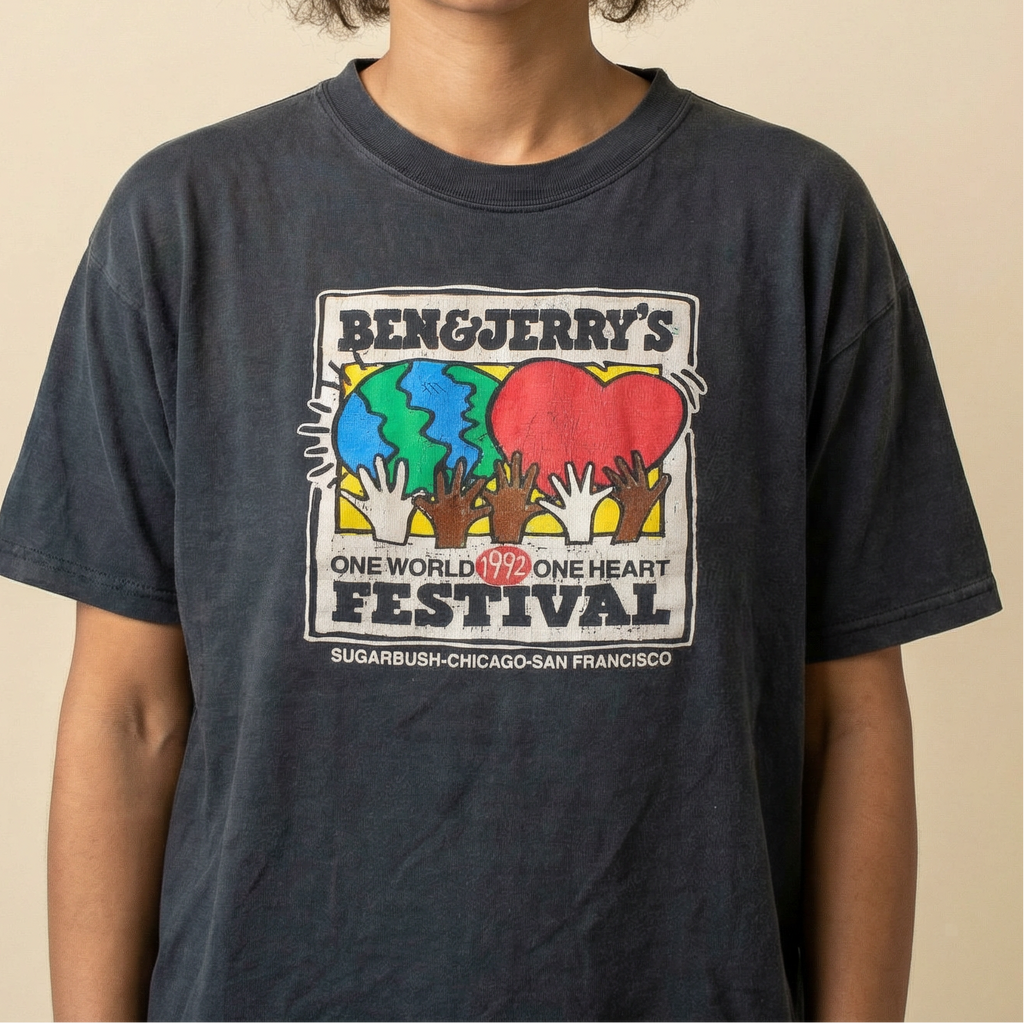 92 ben & jerry’s one world one heart festival staff tee