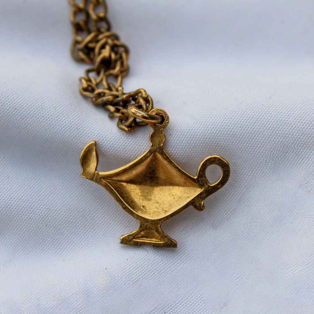 90s brass genie lamp pendant necklace