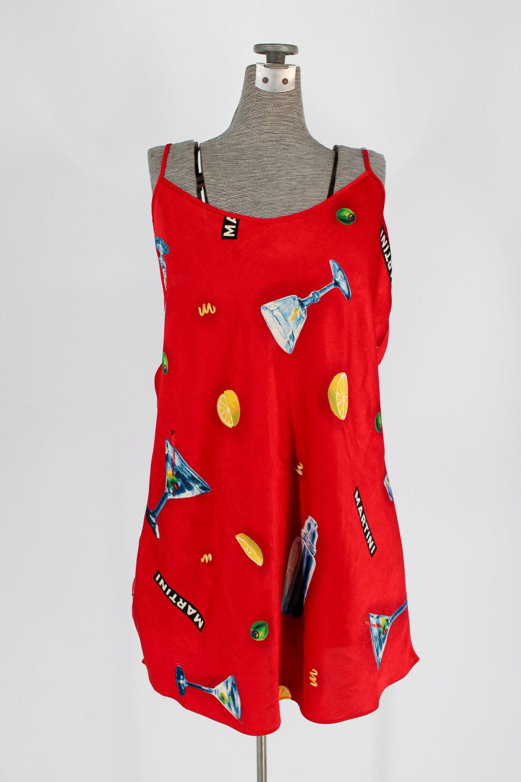 california dynasty red martini-print slip dress, front