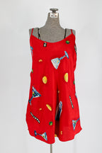 california dynasty red martini-print slip dress, front