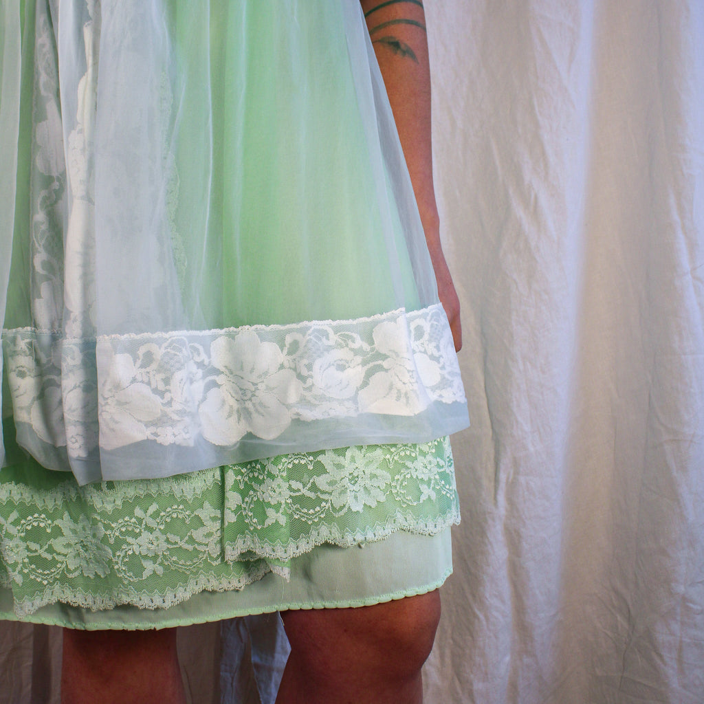 Miss Elaine light blue sheer nylon nightgown with puff sleeves