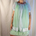 Miss Elaine light blue sheer nylon nightgown with puff sleeves