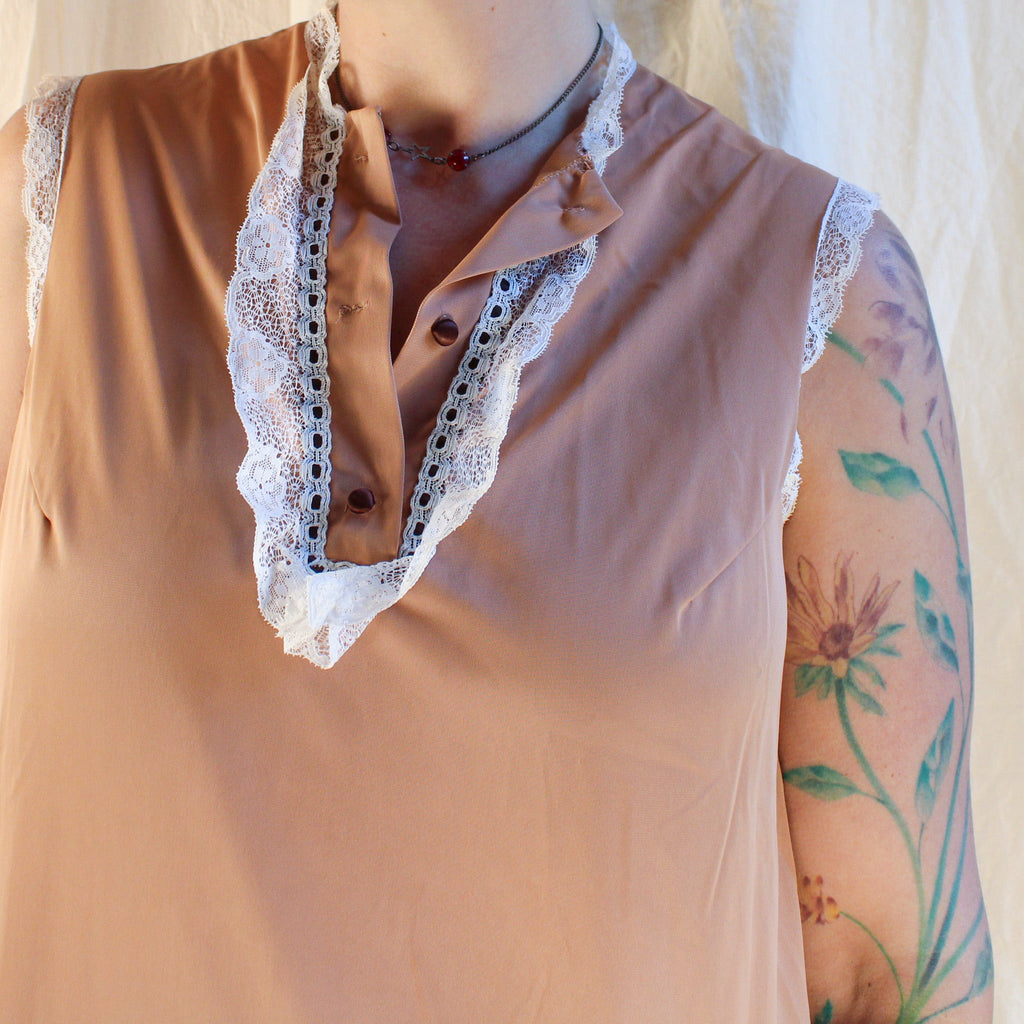 Bronze nylon mini nightgown with lace placket