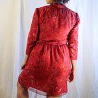 70s red marbled chiffon draped dress, image 5