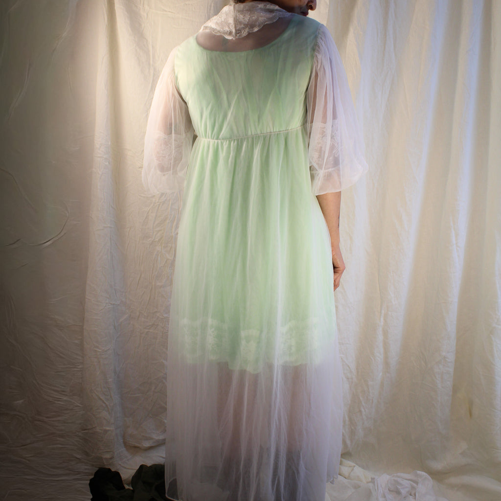 60s/70s vintage texsheen sheer lace maxi robe – vintage lingerie