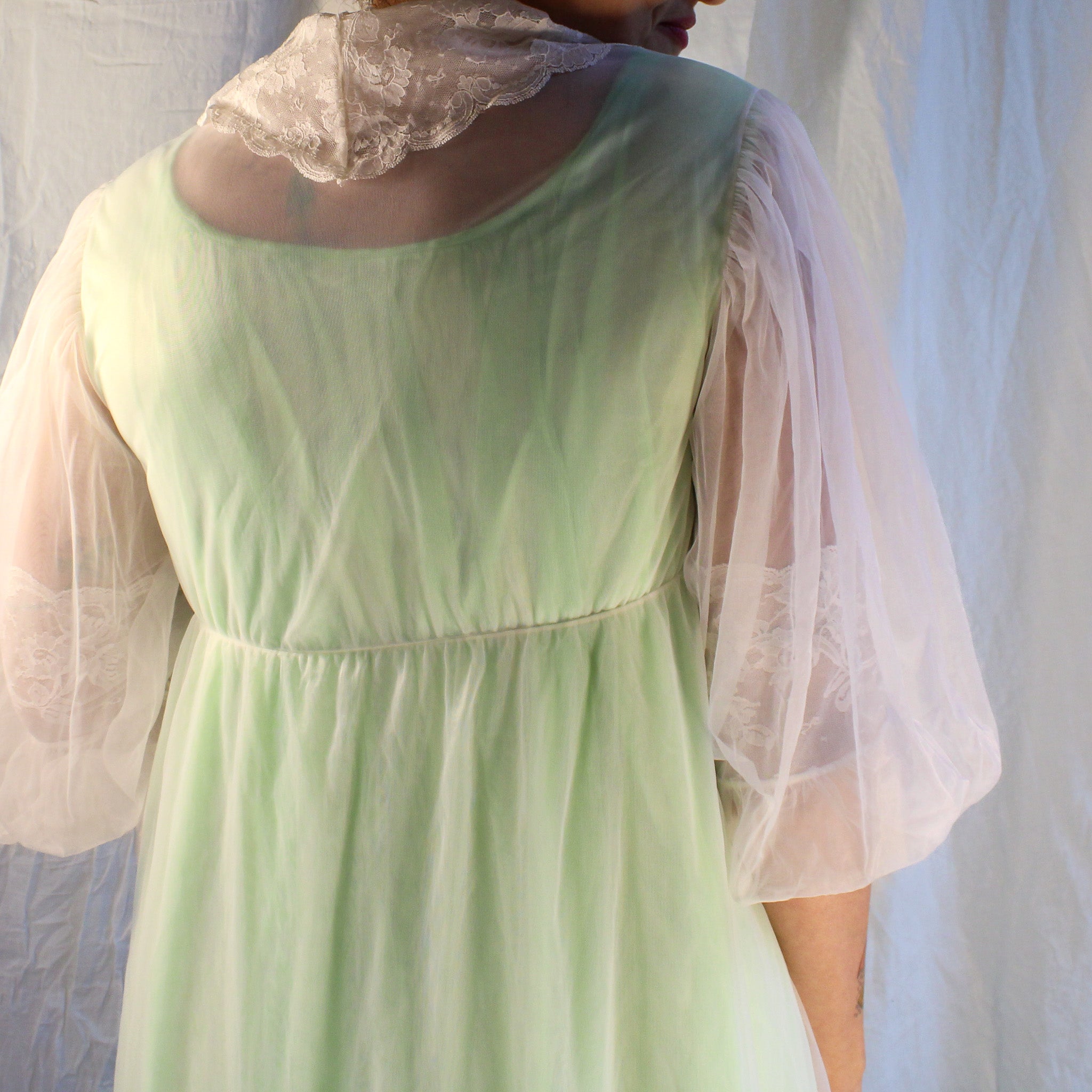 60s/70s vintage texsheen sheer lace maxi robe – vintage lingerie