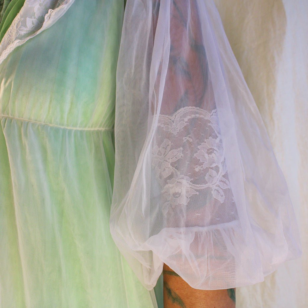 60s/70s vintage texsheen sheer lace maxi robe – vintage lingerie