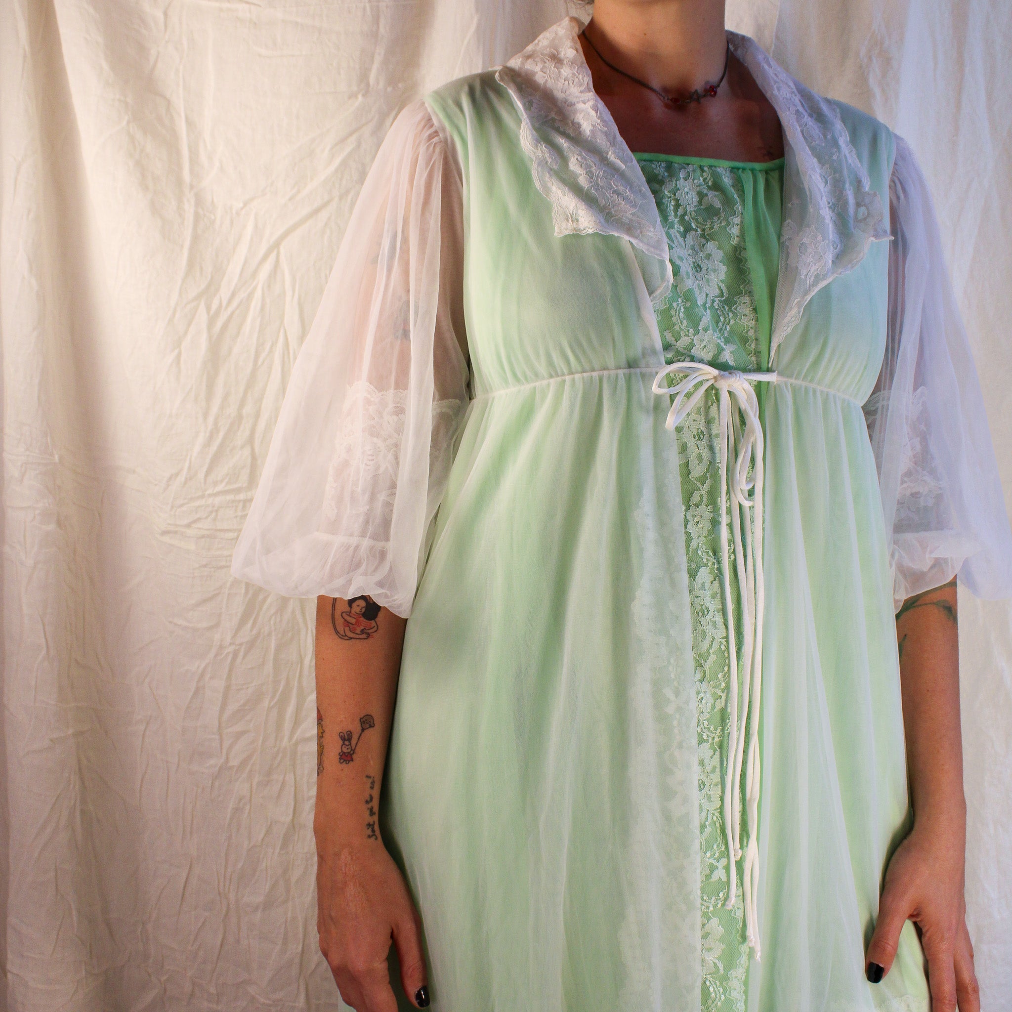 60s/70s vintage texsheen sheer lace maxi robe – vintage lingerie