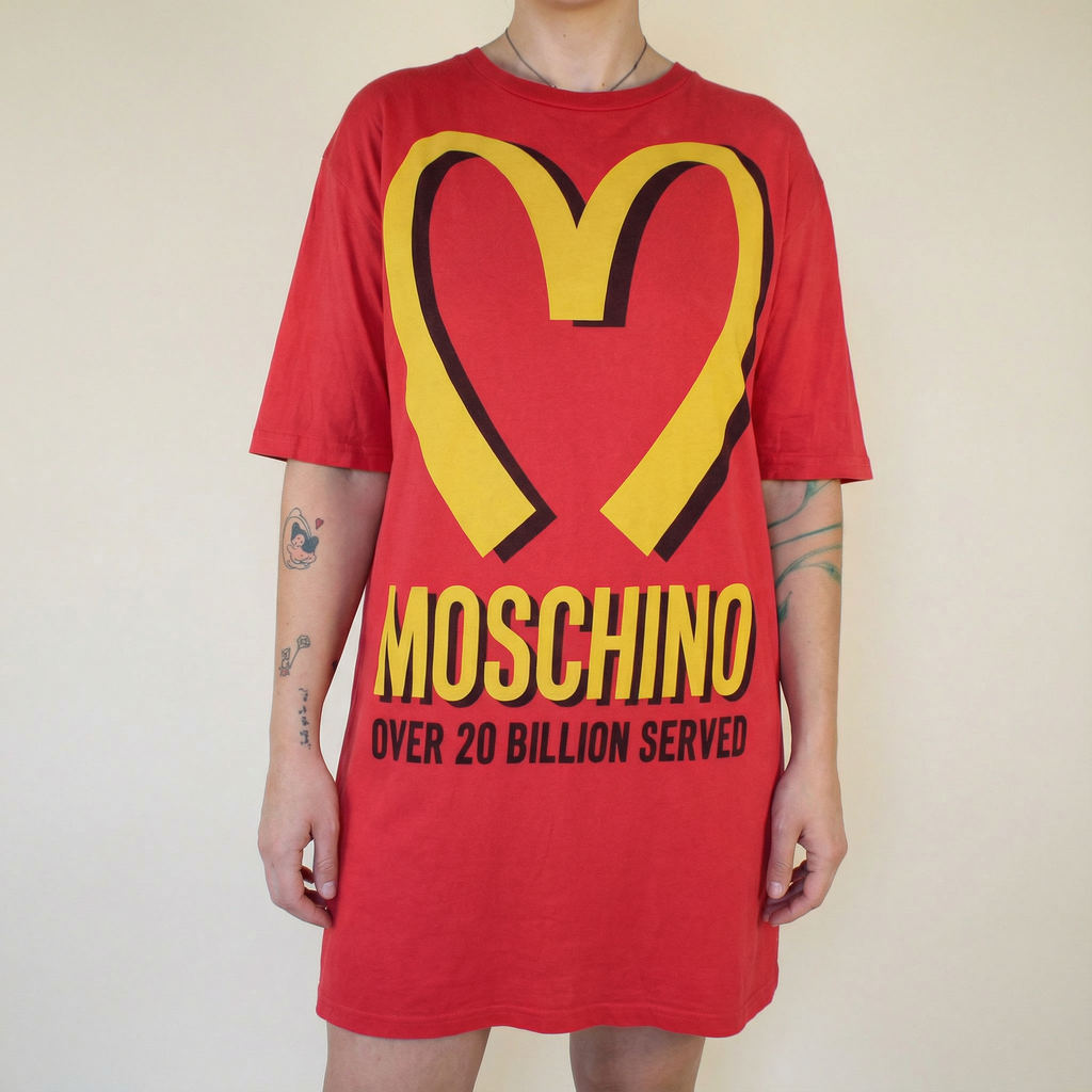 2014 moschino by jeremy scott 'over 20 billion served' mcdonalds t‑shirt dress
