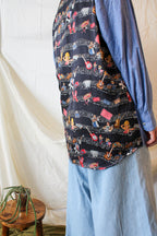 90s nicole miller rare limited edition country music chambray and silk back shirt