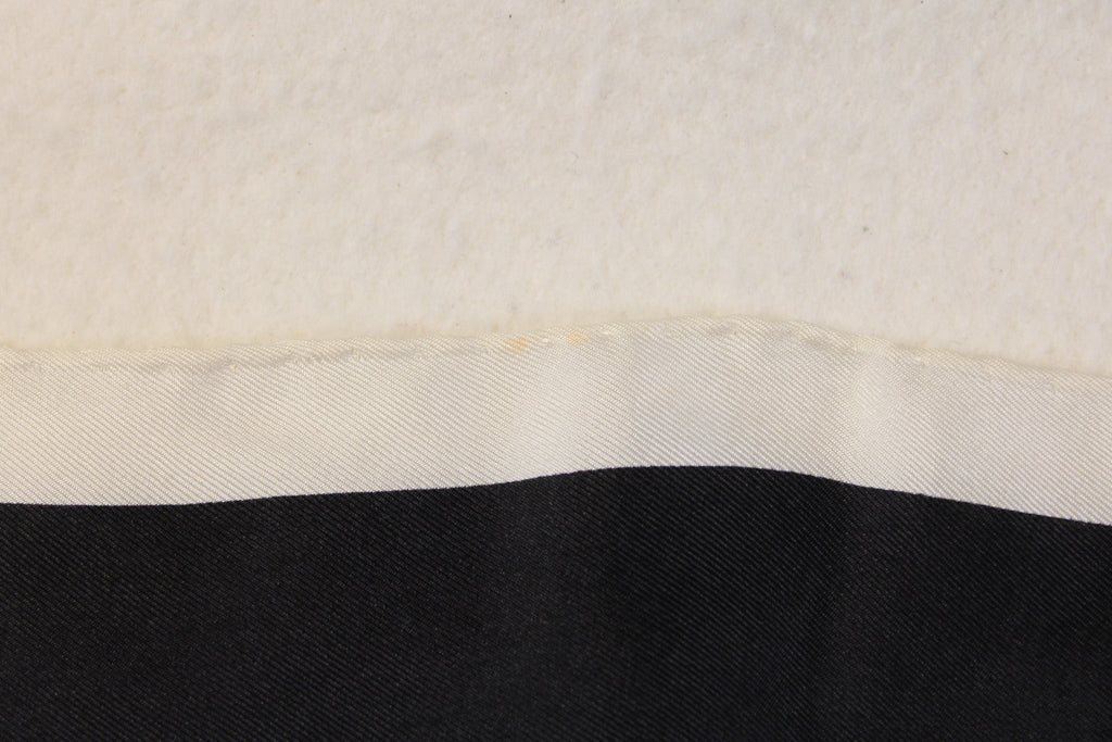 vintage norman norell “n” graphic silk scarf – black & white with red logo