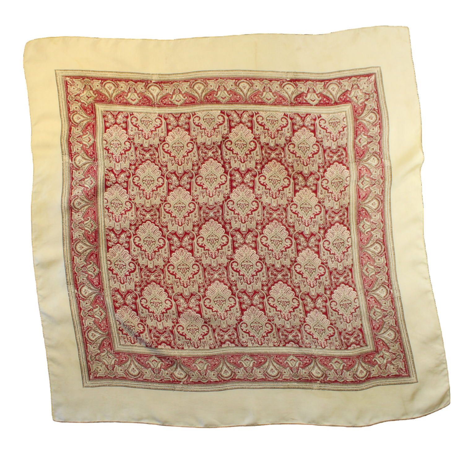 Full flat view of large paisley silk scarf